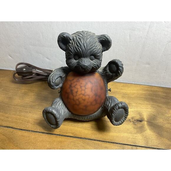Vintage Teddy Bear Light 7 Inch Bronze and Amber Art Glass Light - Picture 1 of 12